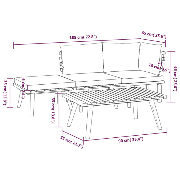 vidaXL Salon de jardin 4 pcs avec coussins Bois d'acacia massif