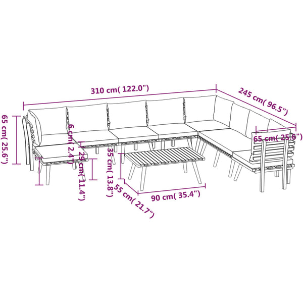 9-tlg. Garten-Lounge-Set mit Kissen Massivholz Akazie