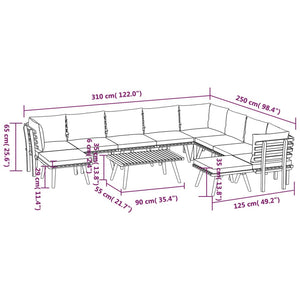 11-tlg. Garten-Lounge-Set mit Kissen Massivholz Akazie