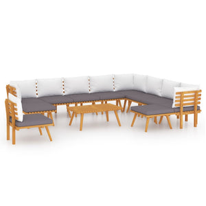 12-tlg. Garten-Lounge-Set mit Kissen Massivholz Akazie