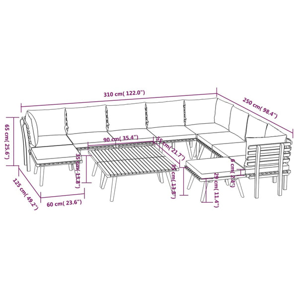 12-tlg. Garten-Lounge-Set mit Kissen Massivholz Akazie