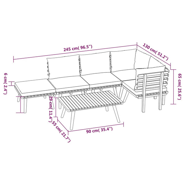 6-tlg. Garten-Lounge-Set mit Kissen Massivholz Akazie