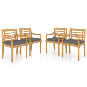 Batavia-Stühle 4 Stk. mit Kissen Massivholz Teak
