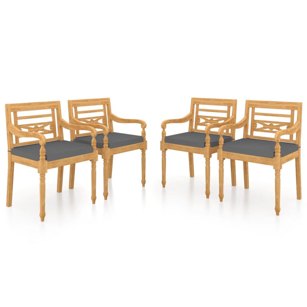 Batavia-Stühle 4 Stk. mit Kissen Massivholz Teak