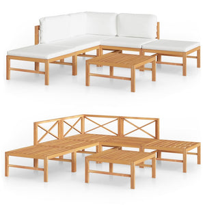 vidaXL Salon de jardin 6 pcs avec coussins crème Bois de teck massif