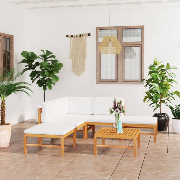 vidaXL Salon de jardin 6 pcs avec coussins crème Bois de teck massif