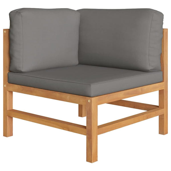 4-tlg. Garten-Lounge-Set mit Grauen Kissen Massivholz Teak