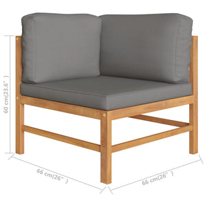 4-tlg. Garten-Lounge-Set mit Grauen Kissen Massivholz Teak