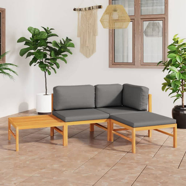 4-tlg. Garten-Lounge-Set mit Grauen Kissen Massivholz Teak