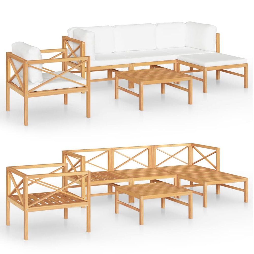 6-tlg. Garten-Lounge-Set mit Creme Kissen Massivholz Teak