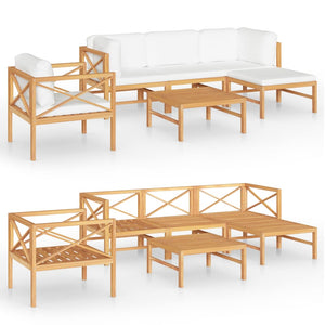 6-tlg. Garten-Lounge-Set mit Creme Kissen Massivholz Teak