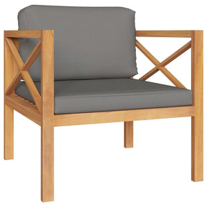 6-tlg. Garten-Lounge-Set mit Grauen Kissen Massivholz Teak