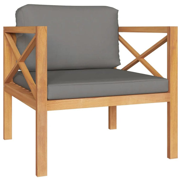 6-tlg. Garten-Lounge-Set mit Grauen Kissen Massivholz Teak