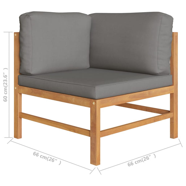 6-tlg. Garten-Lounge-Set mit Grauen Kissen Massivholz Teak