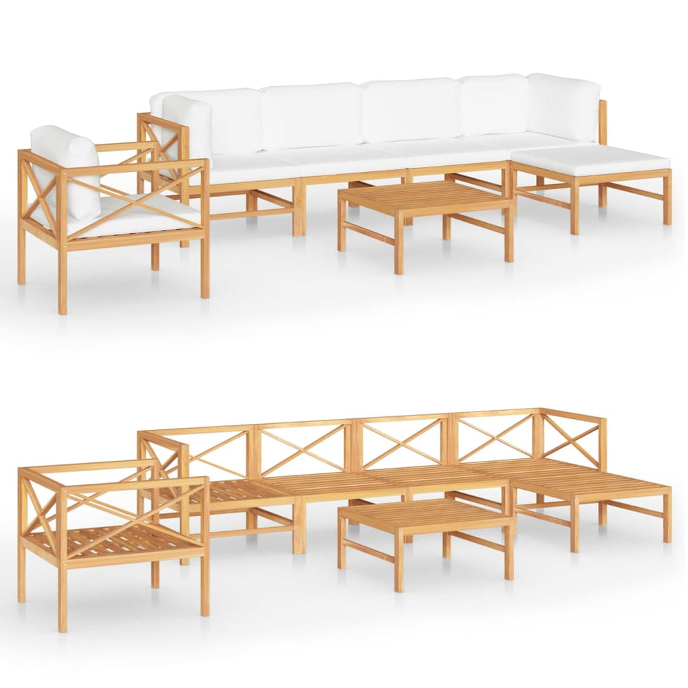 7-tlg. Garten-Lounge-Set mit Creme Kissen Massivholz Teak