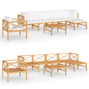vidaXL Ensemble de salon de jardin 7 pcs avec coussins crème Bois de teck massif