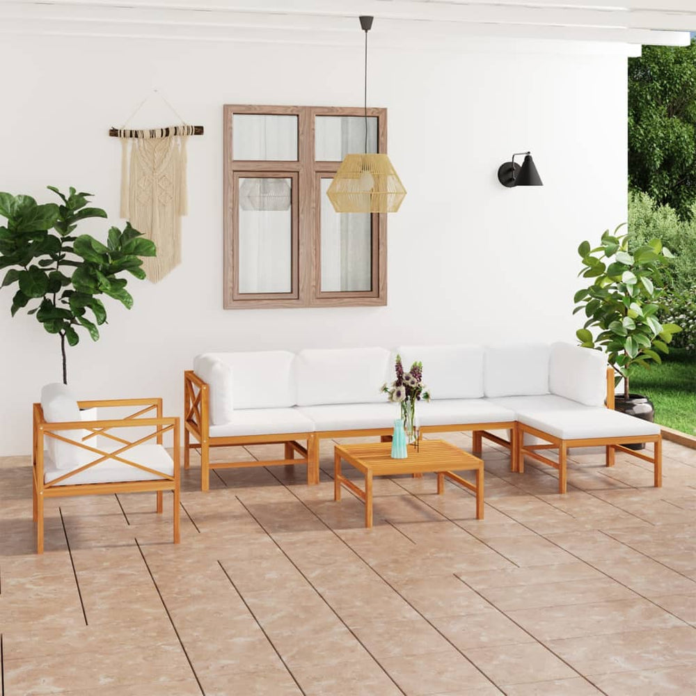 7-tlg. Garten-Lounge-Set mit Creme Kissen Massivholz Teak