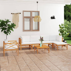 vidaXL Ensemble de salon de jardin 7 pcs avec coussins crème Bois de teck massif