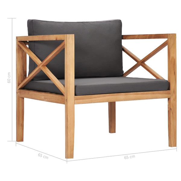 7-tlg. Garten-Lounge-Set mit Grauen Kissen Massivholz Teak