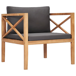 7-tlg. Garten-Lounge-Set mit Grauen Kissen Massivholz Teak