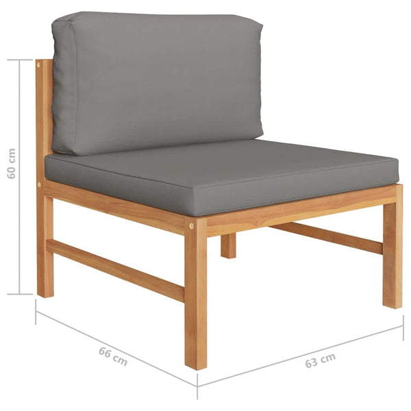 7-tlg. Garten-Lounge-Set mit Grauen Kissen Massivholz Teak