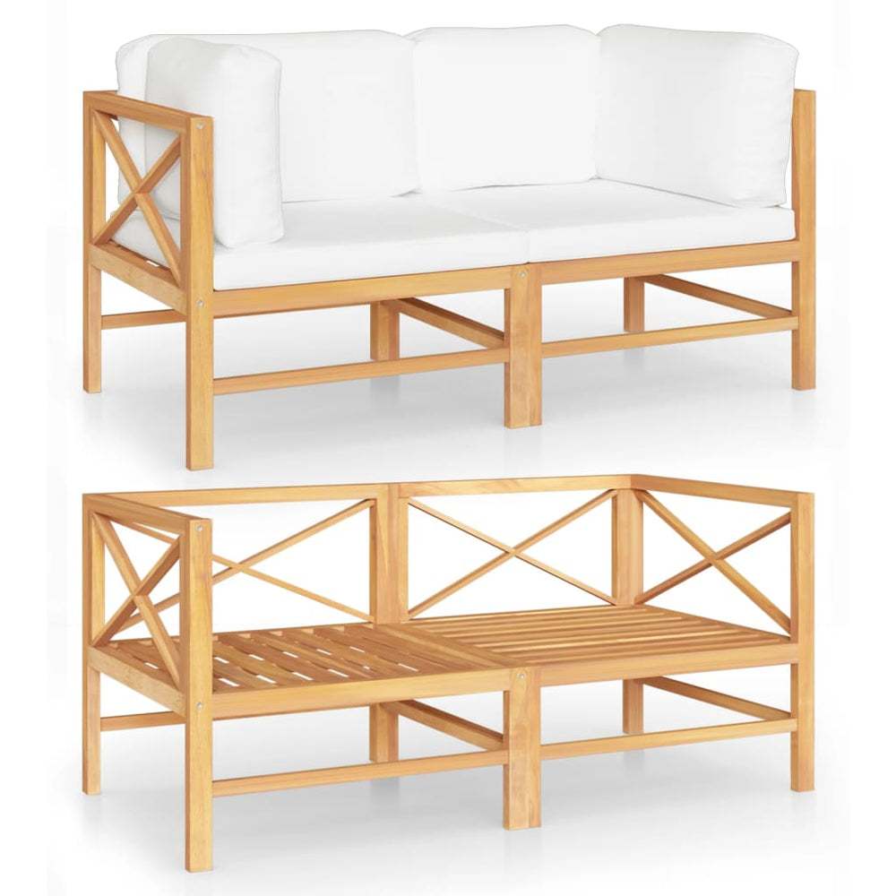 vidaXL Canapé de jardin 2 places avec coussins crème Teck massif