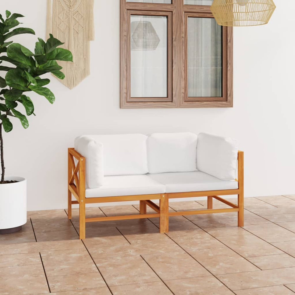 vidaXL Canapé de jardin 2 places avec coussins crème Teck massif