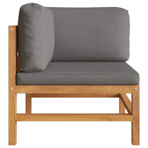 2-Sitzer-Gartensofa mit Grauen Kissen Massivholz Teak