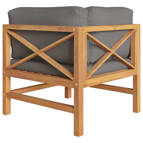 2-Sitzer-Gartensofa mit Grauen Kissen Massivholz Teak