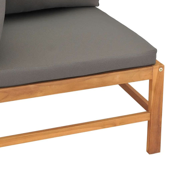 2-Sitzer-Gartensofa mit Grauen Kissen Massivholz Teak