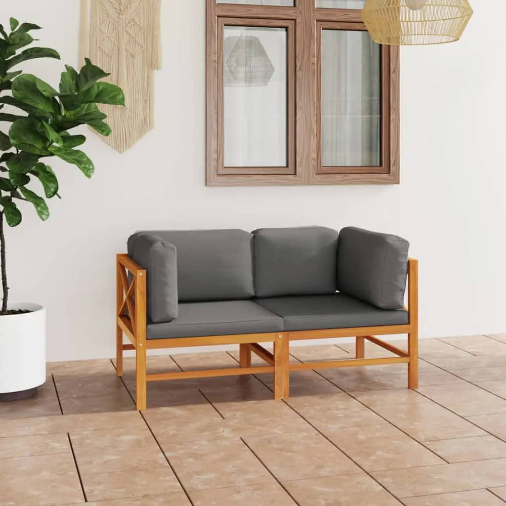 vidaXL Canapé de jardin 2 places avec coussins gris en teck massif