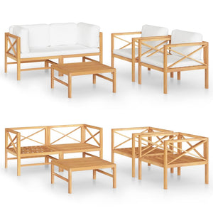5-tlg. Garten-Lounge-Set mit Creme Kissen Massivholz Teak