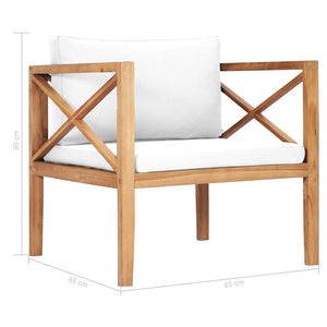 5-tlg. Garten-Lounge-Set mit Creme Kissen Massivholz Teak
