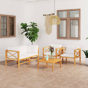 5-tlg. Garten-Lounge-Set mit Creme Kissen Massivholz Teak
