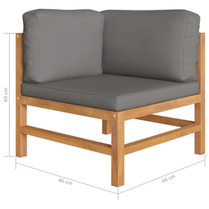 5-tlg. Garten-Lounge-Set mit Grauen Kissen Massivholz Teak