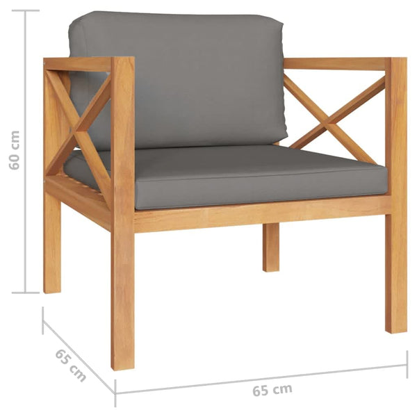 5-tlg. Garten-Lounge-Set mit Grauen Kissen Massivholz Teak
