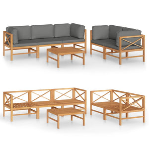 vidaXL Ensemble de salon de jardin 6 pcs avec coussins gris Bois de teck massif