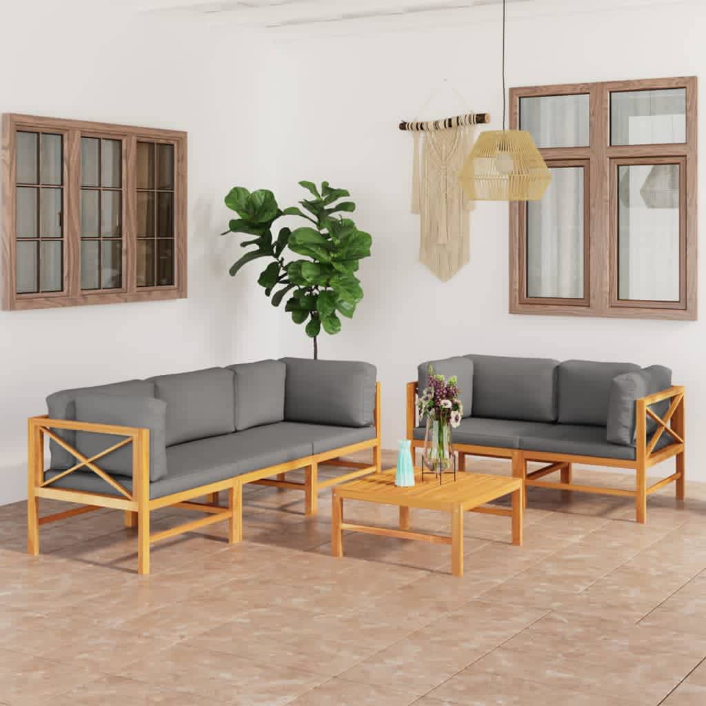 vidaXL Ensemble de salon de jardin 6 pcs avec coussins gris Bois de teck massif