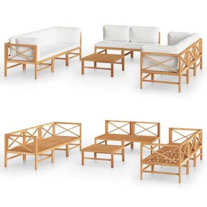 9-tlg. Garten-Lounge-Set mit Creme Kissen Massivholz Teak