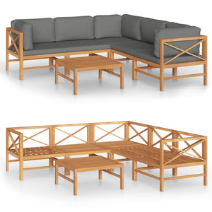 vidaXL Ensemble de salon de jardin 6 pcs avec coussins gris Bois de teck massif