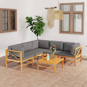 vidaXL Ensemble de salon de jardin 6 pcs avec coussins gris Bois de teck massif