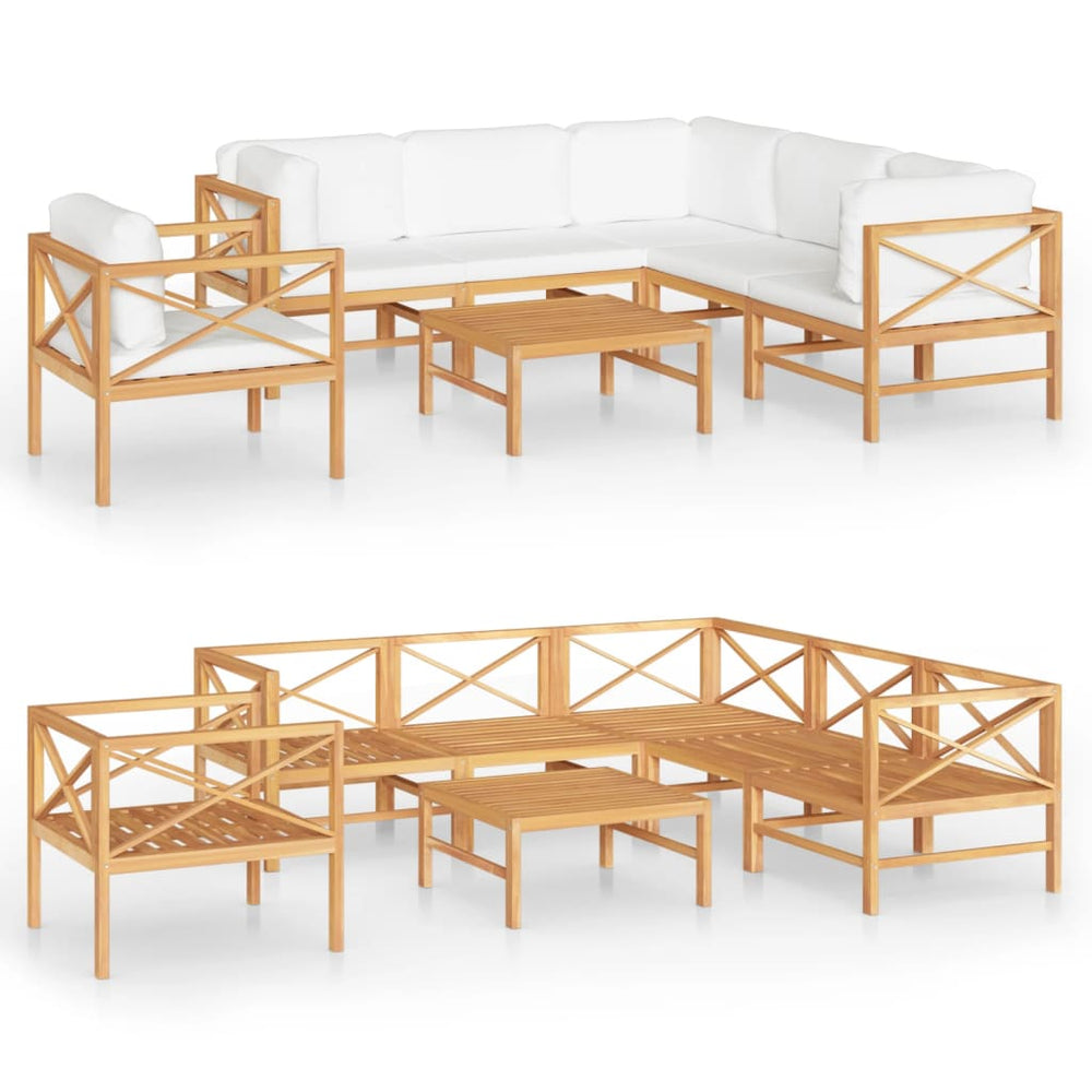 7-tlg. Garten-Lounge-Set mit Creme Kissen Massivholz Teak