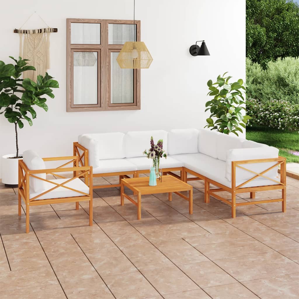 7-tlg. Garten-Lounge-Set mit Creme Kissen Massivholz Teak