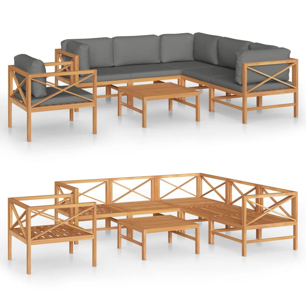 7-tlg. Garten-Lounge-Set mit Grauen Kissen Massivholz Teak