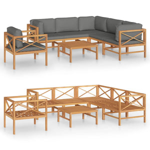 7-tlg. Garten-Lounge-Set mit Grauen Kissen Massivholz Teak