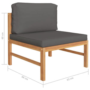 7-tlg. Garten-Lounge-Set mit Grauen Kissen Massivholz Teak