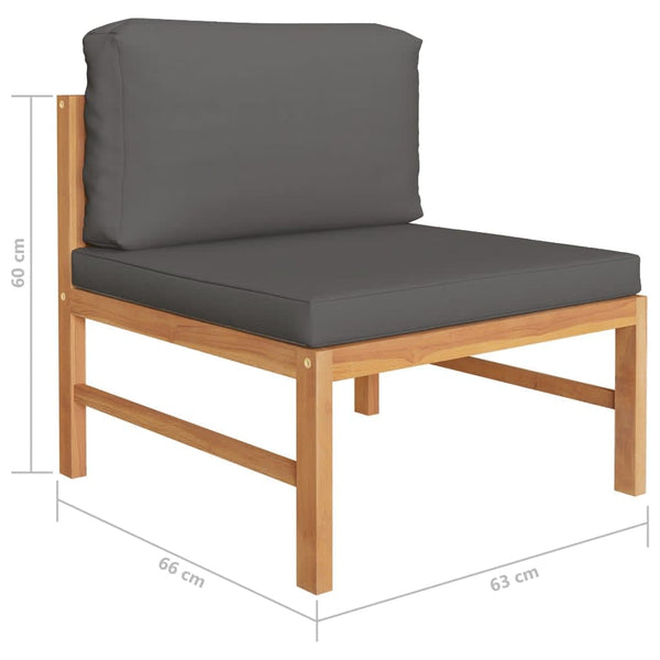7-tlg. Garten-Lounge-Set mit Grauen Kissen Massivholz Teak
