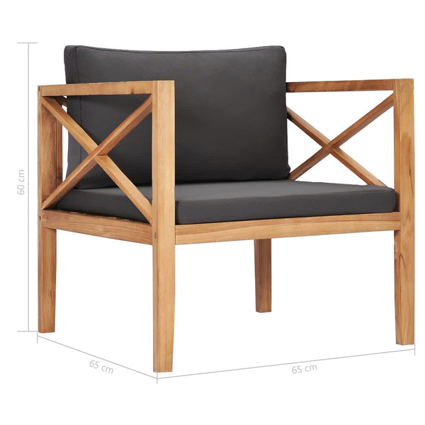 7-tlg. Garten-Lounge-Set mit Grauen Kissen Massivholz Teak