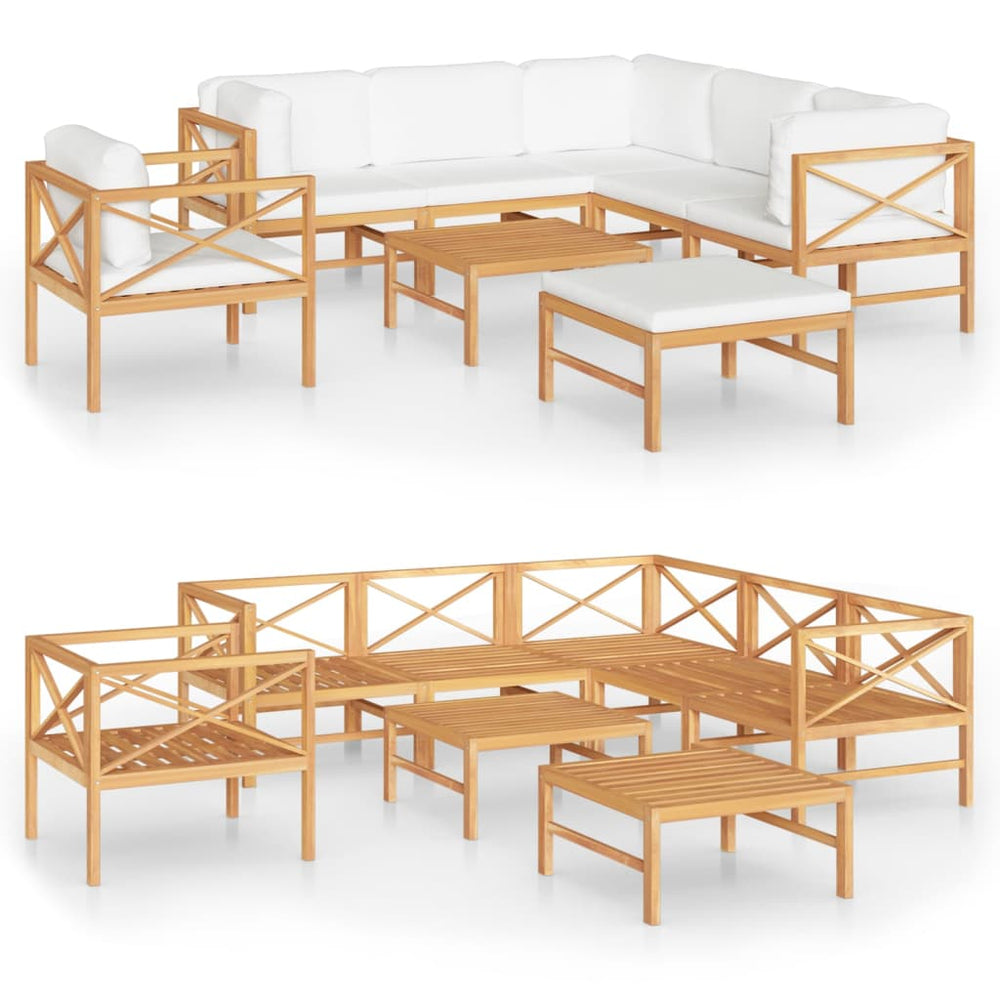 8-tlg. Garten-Lounge-Set mit Creme Kissen Massivholz Teak