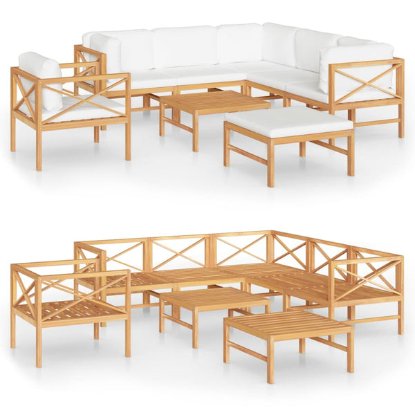 8-tlg. Garten-Lounge-Set mit Creme Kissen Massivholz Teak